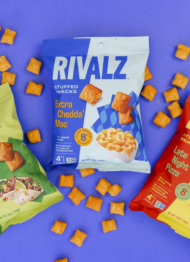 three bags of Rivalz snack foods