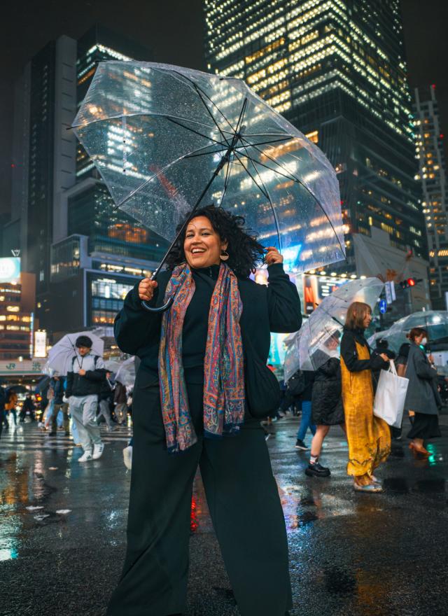 Verenice Andrade standing in the streets of Tokyo