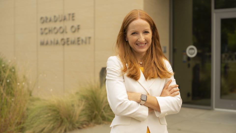 Vanessa Errecarte in front of Gallagher Hall