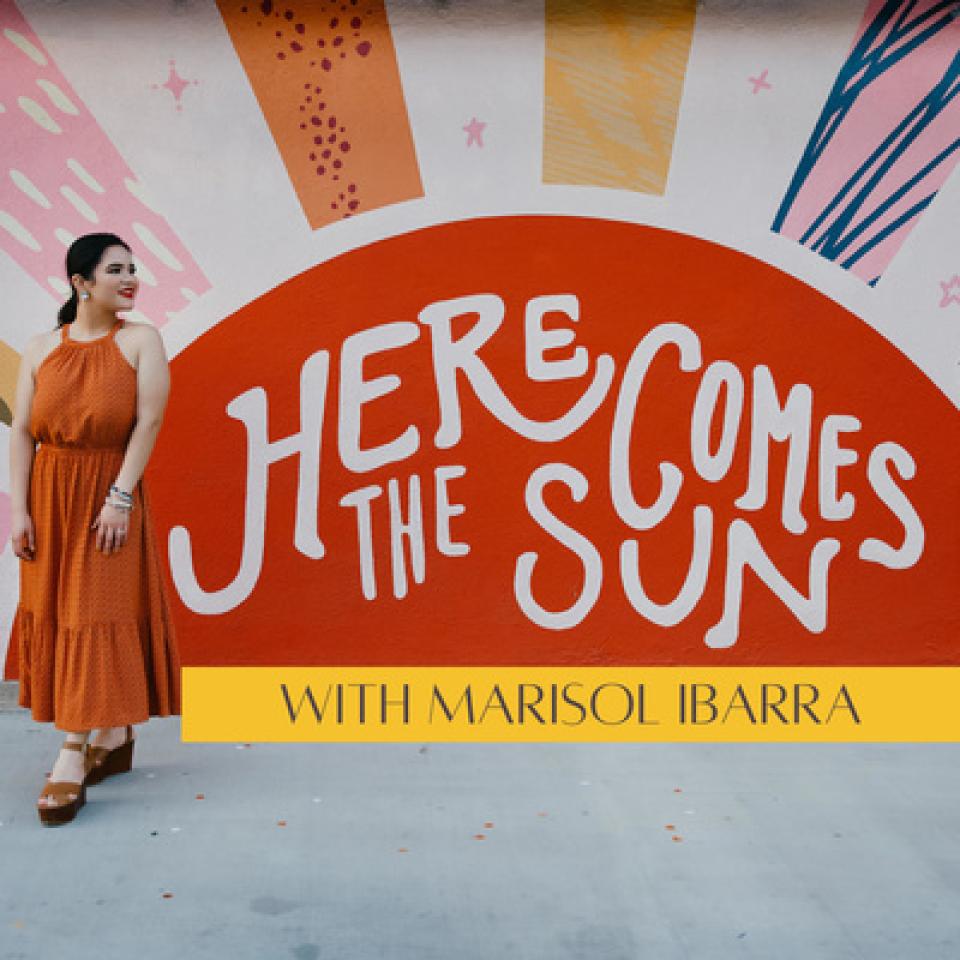 Marisol Ibarra standing next to a sun graphic